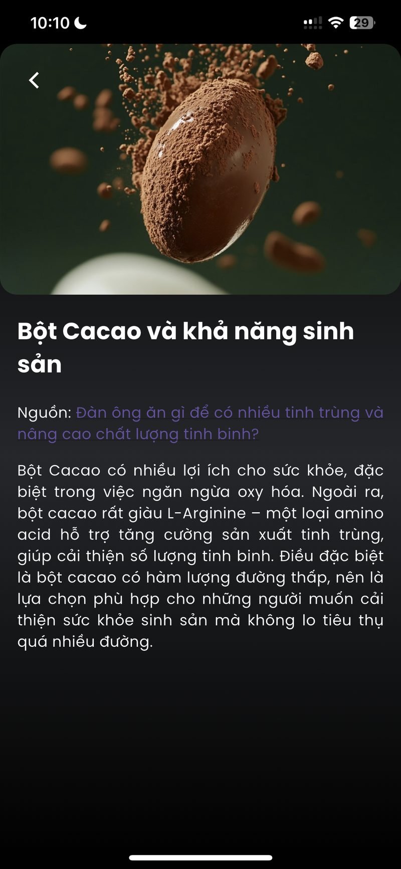 Article on cacao powder and fertility